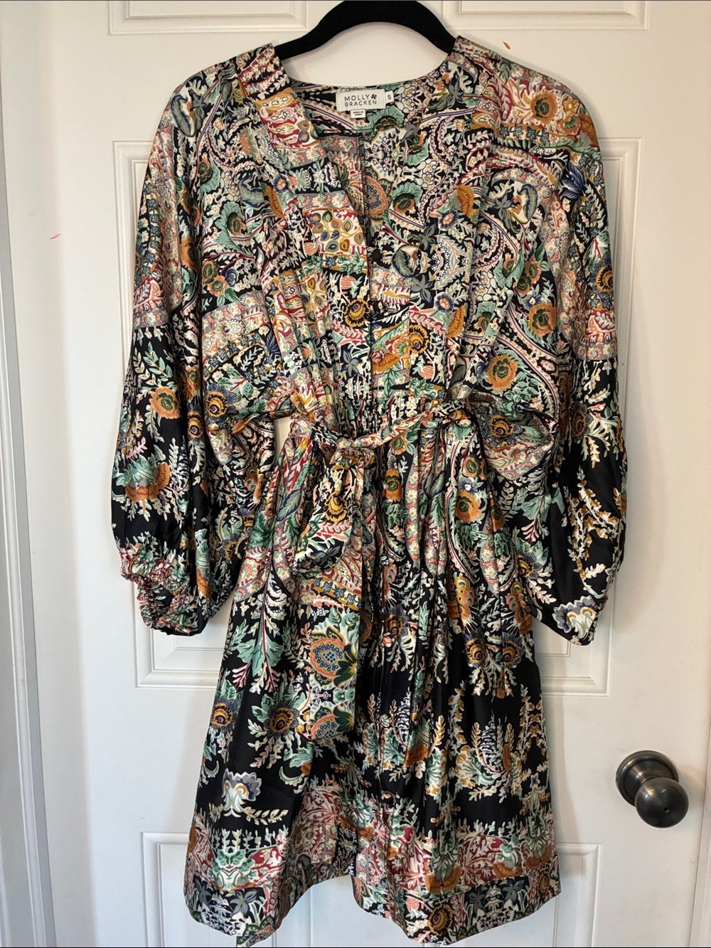 Molly Bracken Black Floral Paisley Mini Wrap Dress